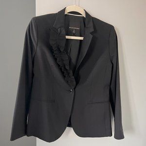 Banana Republic Black Wool Gabardine Blazer with Ruffle